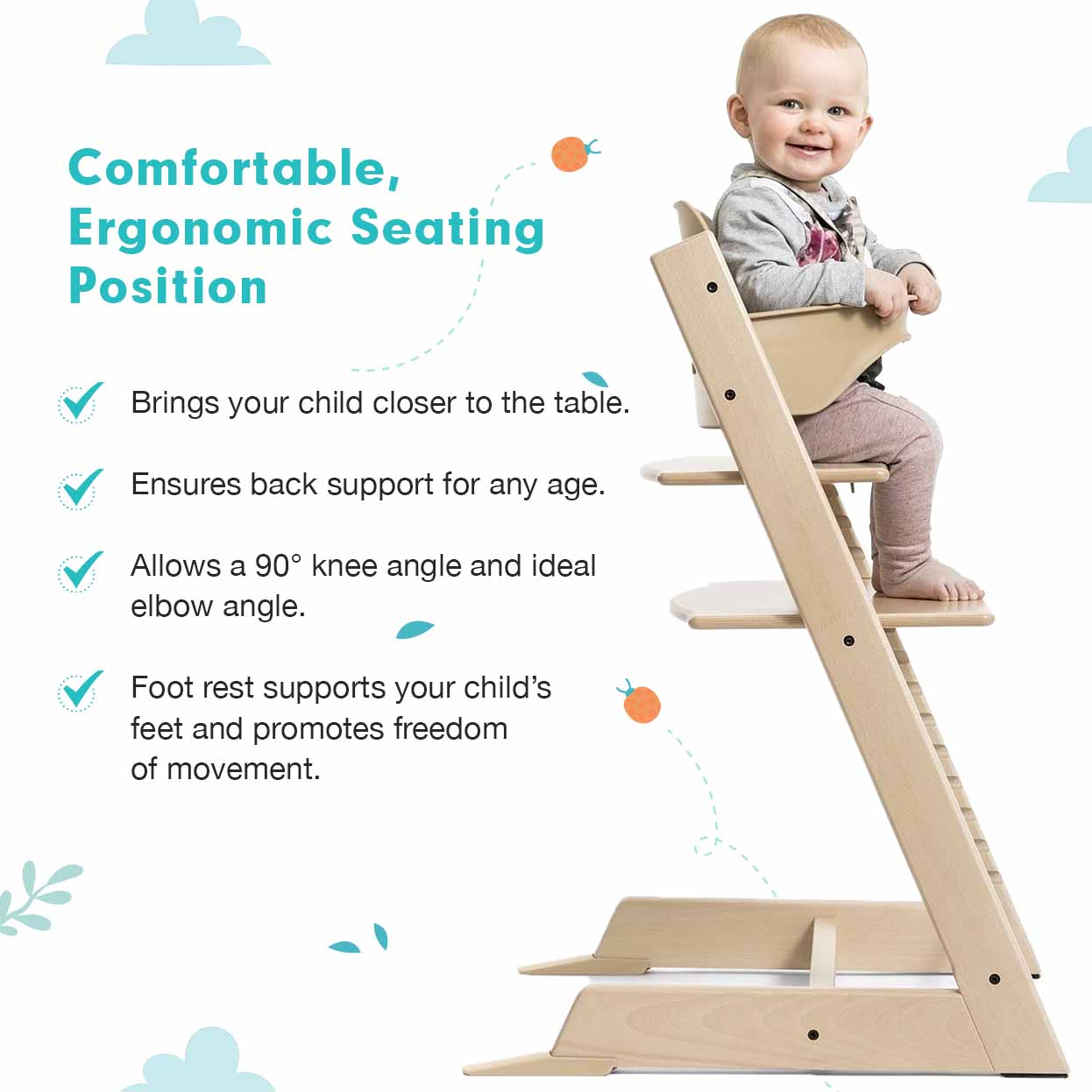 Blessy Wooden High Chair - The Perfect Adjustable Baby Highchair Solution for Your Babies and Toddlers or as a Dining Chair. (6 Months up to 250 Lb) - Image 4
