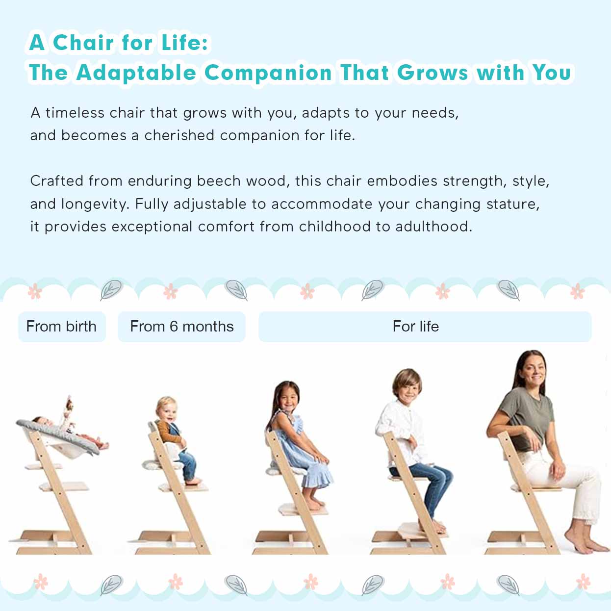 Blessy Wooden High Chair - The Perfect Adjustable Baby Highchair Solution for Your Babies and Toddlers or as a Dining Chair. (6 Months up to 250 Lb) - Image 7