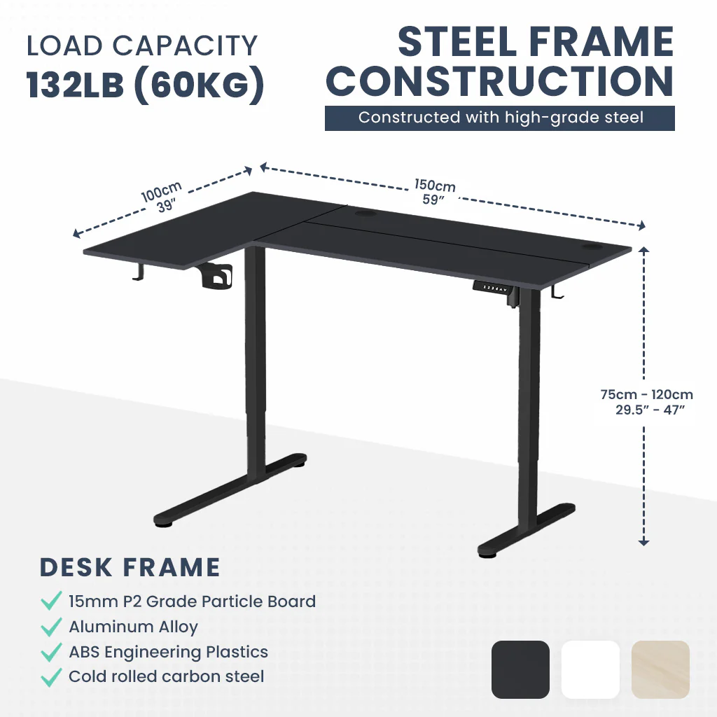 ErgoPro L Shape Standing Desk (Reversible Table Top) - Image 10