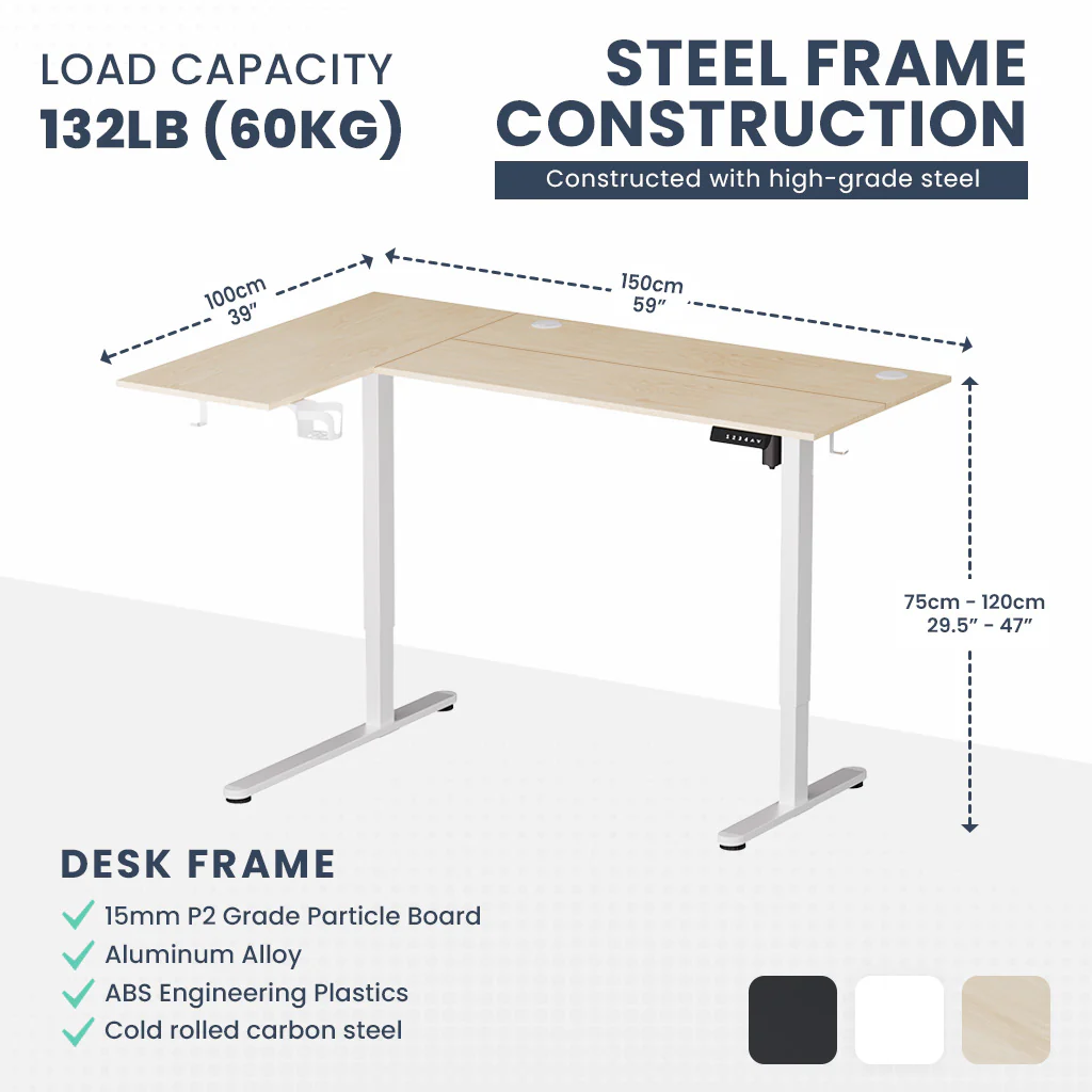 ErgoPro L Shape Standing Desk (Reversible Table Top) - Image 11