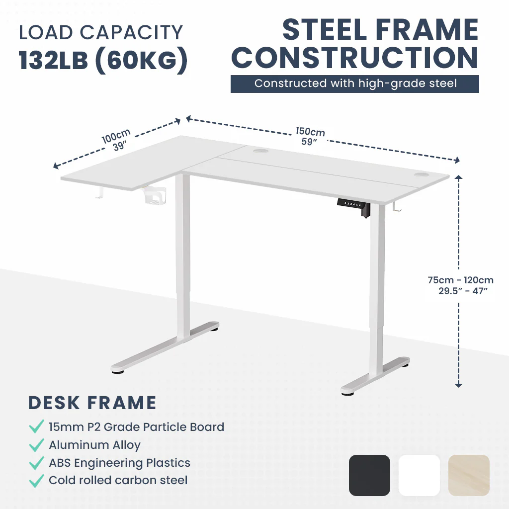 ErgoPro L Shape Standing Desk (Reversible Table Top) - Image 12