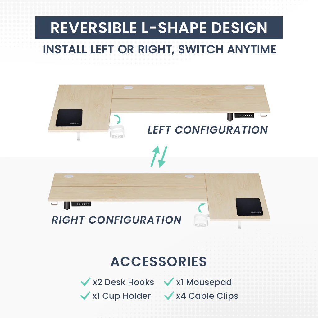 ErgoPro L Shape Standing Desk (Reversible Table Top) - Image 19