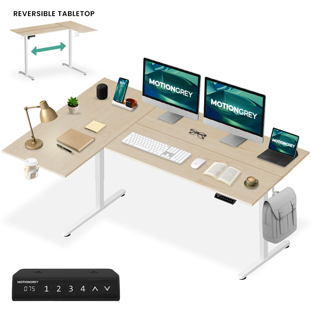 ErgoPro L Shape Standing Desk (Reversible Table Top) - Image 5