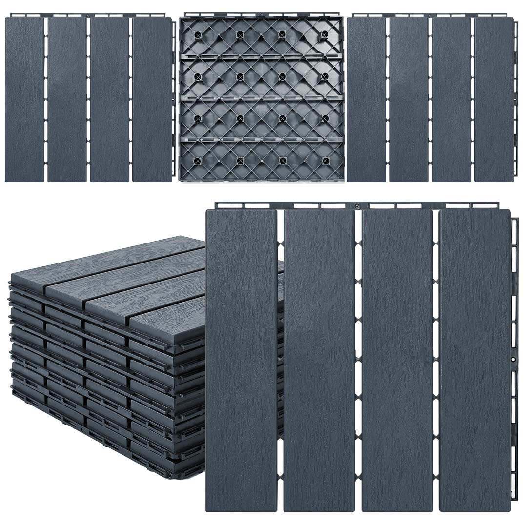 MotionGrey Interlocking 4 Slat Deck Tiles – Waterproof Outdoor Patio Flooring